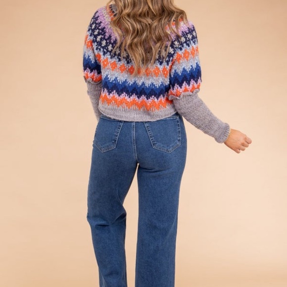 Free People Home for the Holidays Cropped Sweater - Heather Gray Combo - L - Picture 5 of 10